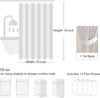 Jubilantex Folding Linen Shower Curtain for Bathroom Sage Waterproof Shower Curtain 1 Panel with 14 Metal Grommets and 1 Tie Back for Hotel,70"x70"