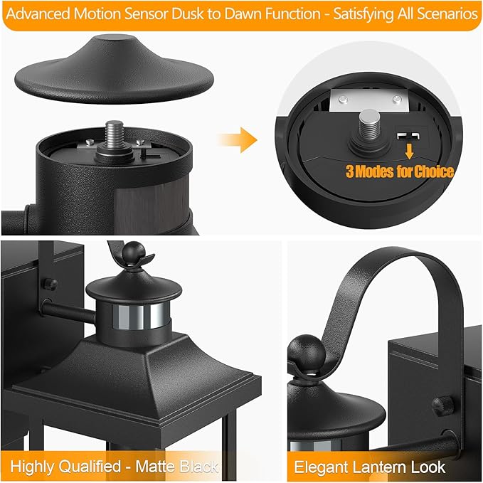 Roravilia Motion Sensor Outdoor Light for House with GFCI Outlet, 18” Large Dusk to Dawn Exterior Light Fixture IP65 Waterproof Exterior Lantern Porch Light Patio Garage Wall Sconce, 2 Receptacles