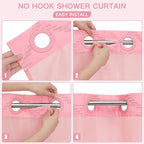 No Hooks Boho Pink Woven Fabric Shower Curtain 72 x 86 Modern Farmhouse, Tufted Chevron Striped Shabby Chic Textured, Minimalist Cloth Hookless Shower Curtains for Bathroom, Hotel Decor