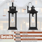 1-Pack 18 Inch Motion Sensor Front Porch Light IP65 Waterproof, Large Black Dusk to Dawn Outdoor Wall Lighting for House Exterior Light Fixture Clear Glass Garage Coach Light, E26 Bulb Base