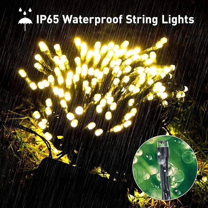 4Pack Solar String Lights for Outside, 400 LED Solar Christmas Lights Outdoor Waterproof with 8 Modes Solar Fairy Lights for Xmas Tree Party Wedding Garden Fence Decorations (Warm White)