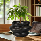 Ceramic Pots for Plants 11 Inch - Bonsai Flower Pots for Indoor Plants with Drainage Hole, Decorative Outdoor Pot for Plant, Gift for Men Women, Black