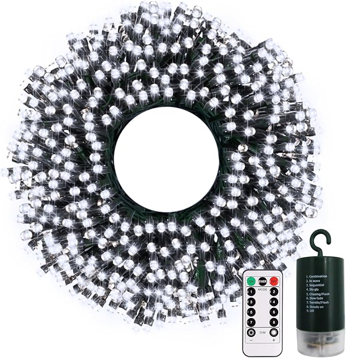 echosari 200 LED 66ft Battery Powered Christmas Lights, String Lights with Remote Timer, Outdoor Fairy String Lights Waterproof for Home Garden Party Christmas Trees Decoration (Cool White)