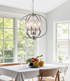 BOZO 20'' Globe Chandelier Brushed Nickel Chandeliers, 4-Light Modern Orb Chandelier,Ceiling Hanging Light Fixture with Glass Shade, Pendant Light for Dining Room Entryway Living Room