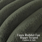 FUTEI Olive Green Decorative Throw Pillow Covers 24x24 Inch Set of 2, Square Soft Faux Rabbit Fur Big Striped Pillow Sham,Home Decor for Couch Sofa Bed Living Room