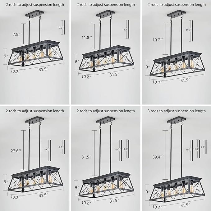 HuixuTe 5-Light Dining Room Chandelier Over Table, Farmhouse Kitchen Island Lighting, Adjustable Height Chandeliers for Kitchen, Dining Room Table Walnut