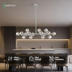 16-Light Globe Sputnik Chandelier, Mid Century Modern Light Fixture Over Table, Chrome Silver Linear Chandeliers for Dining Room and Kitchen Island (Smoke Grey Glass Bubble Shades, 40 Inch)