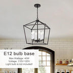 MELUCEE Vintage Lantern Pendant Light 6 Light Industrial Cage Chandelier with E12 White Candle-shaped Base Oil Rubbed Bronze Rustic Geometric Hanging Light Fixture for Kitchen Island Foyer Dining Room