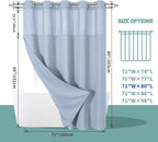 FrostBlue Long No Hook Waffle Weave Shower Curtain with snap-in Liner Replacement, 230GSM Waterproof Fabric Hotel Shower Curtain Set for Bathroom, Through Mesh Top Window,71Wx80H