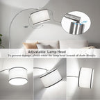Silver Arc Floor Lamp for Living Room, Modern Standing Lamp with Adjustable Head Tall Pole Lamp with On/Off Pedal Switch Over Couch Arched Tall standing light for Reading Bedroom 8W LED Bulb Included