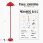 Floor Lamp Red, Industrial Tall Lamps for Living Room, 65.5" Standing Lamp, Metal Mushroom Lamp Shade, E26 Base, Footswitch, SGS Listed, Modern Pole Lamps for Nursery Bedroom, Mid Century Home Decor