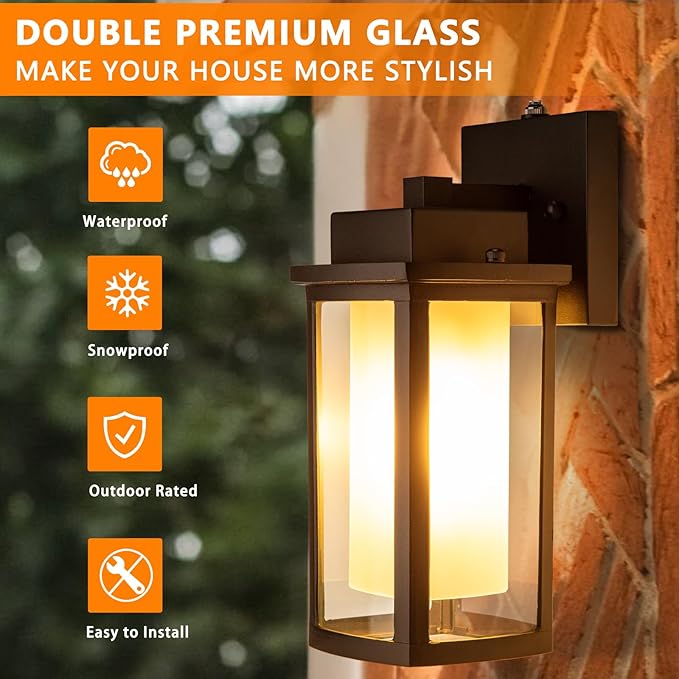 JYZ Dusk to Dawn Sensor Outdoor Wall Sconce Lighting, Exterior Outdoor Wall Mount Lantern, Waterproof Anti-Rust Porch Light Fixture, Modern Contemporary Outside Lamp for House Front Door Garage Patio