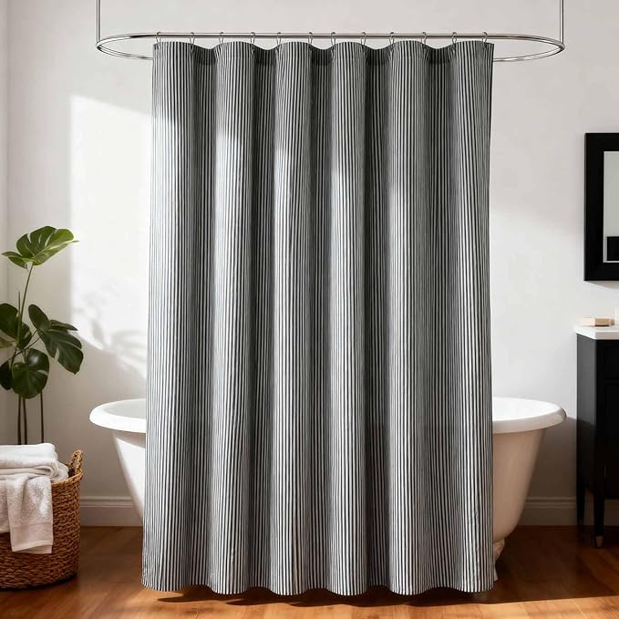 WELTRXE Black and White Shower Curtain, Vintage Shower Curtain Set, Rustic Bathroom Decor, Heavy Duty Fabric Water Repellent with 12 Rust-Proof Metal Hooks for Bathroom Hotel Bathtub, 72x72 Inch