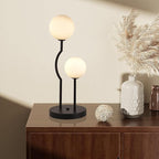 Black Mid Century Globe Table Lamp Industrial Retro 2 Lights Orb Desk Lamp with White Glass Globe Bedside Reading Light for Bedroom Living Room Study Room