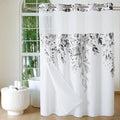 QiyI No Hook Shower Curtain with Snap in Fabric Liner, Grey Eucalyptus Shower Curtain with See Through Top Window, Waterproof Washable Cloth Ringless Shower Curtain Set for Bathroom, 72 x 75