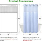 stall no Hook Tufted Shower Curtain with snap in Liner Set, White Waterproof Fabric Inner Liner,Boho Style Shower Curtain with See Through top Window, FrostBlue, 54Wx80H