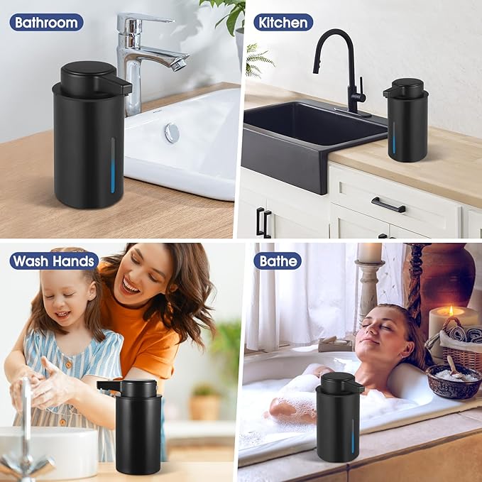 2 Pack Automatic Liquid Soap Dispenser, 13.5oz Touchless Electric Hand Soap Dispenser, Rechargeable Liquid Pump for Bathroom or Kitchen Sink, Waterproof Design (Black)