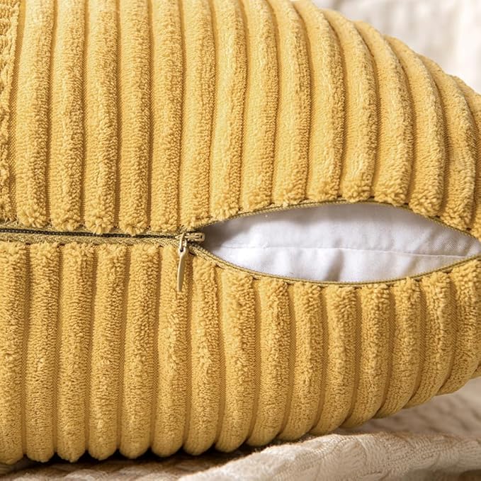 MIULEE Gold Corduroy Pillow Covers Pack of 2 Boho Decorative Spliced Throw Pillow Covers Soft Solid Couch Pillowcases Cross Patchwork Textured Cushion Covers for Living Room Bed Sofa 18x18 inch