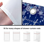 Blue Christmas Shower Curtain, Cute Christmas Gnome Shower Curtain Set, Winter Snowflakes Snow Xmas Shower Curtain Holiday Bathroom Decor, Durable Fabric Machine Washable with Hooks, 72 x 72 Inches