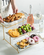 LAUCHUH 3 Tier Trays Stand, Porcelain Serving Trays Collapsible Sturdier Stand Serving Platters Dessert Table Display Set for Party, Entertaining, Thanksgiving, Christmas, Gold, 12.2 Inch
