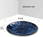 vicrays Ceramic Dessert Salad Plates, 8 Inch, Set of 6, Round, Microwave, Oven, and Dishwasher Safe, Scratch Resistant, Porcelain Fluted Suitable for Snacks, Appetizer, Home, Restaurant (Blue)