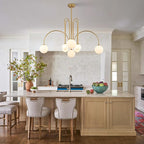Modern Gold Sputnik Chandelier 8 Lights Large Luxury L41” Mid Century Milk Glass Globe Ceiling Pendant Light Contemporary for Foyer Staircase Living Dining Room Kitchen