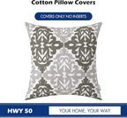 HWY 50 Grey Gray Decorative Throw Pillow Covers 18x18 Inch (1 Piece), Embroidered Cotton Farmhouse Cushion Cover Pillow Case for Sofa Couch Living Room Bed Bedroon, Floral Geometric