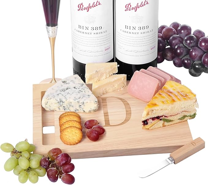 Miicol Wood Charcuterie Board, Monogram Cheese Board 10 Inch, Personalized Initial Cutting Board with Spreader, Unique Housewarming Gift, Ideal for Kitchen, Home, Letter F