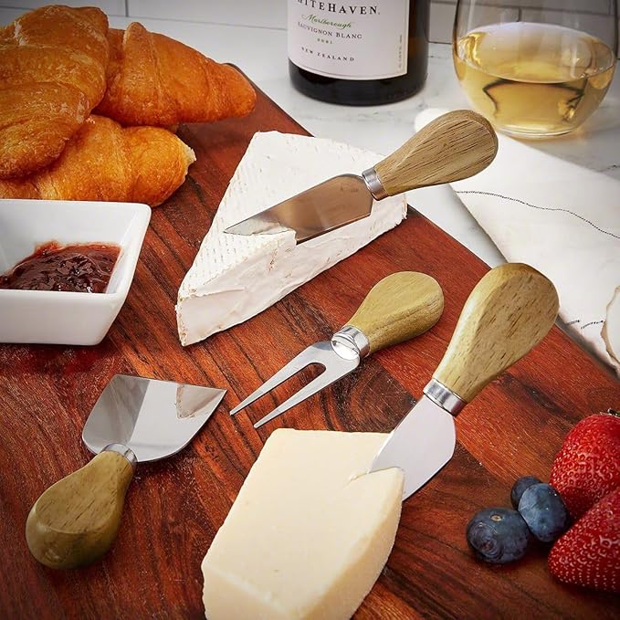 HomeWetBar Personalized Acacia Charcuterie Board With cheese Knives | Custom 16" x 9" White Marble & Acacia Wood Cheese Board | Perfect Housewarming + Wedding + Couples Gift Idea