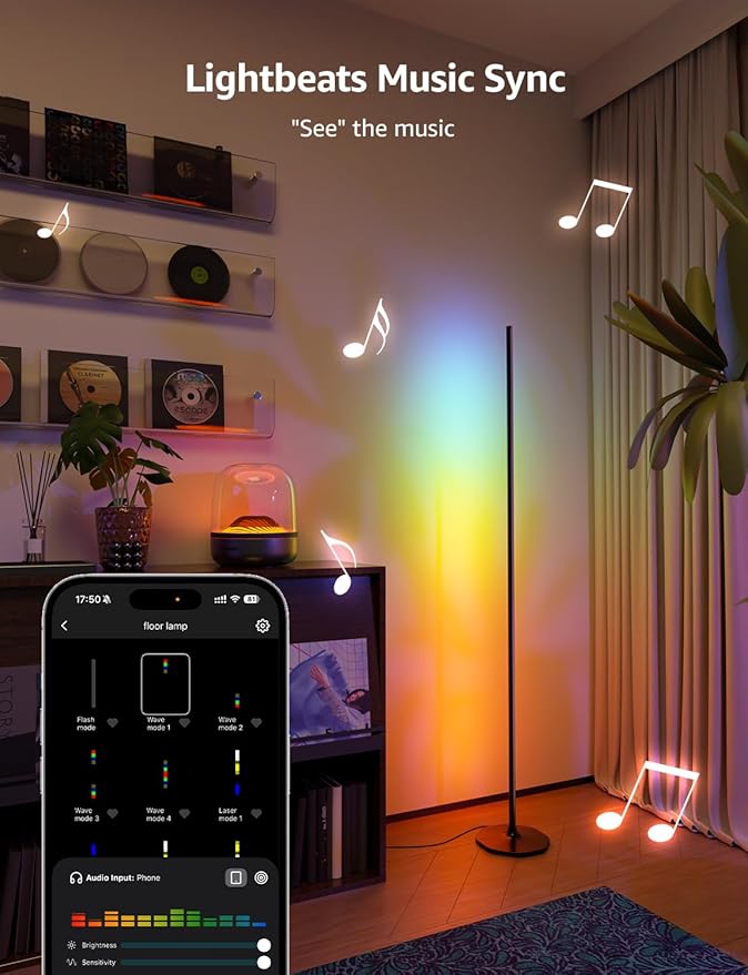 Lepro OE1 AI Smart Floor Lamp, RGBICW Corner Light with Music Sync, Alexa Compatible, Personalized AI Lighting Designer, Modern LED Standing Lamp for Living Room/Bedroom, 1000LM, 2.4G WiFi, No Remote