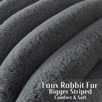 FUTEI Dark Grey Decorative Throw Pillow Covers 26x26 Inch Set of 2, Square Soft Faux Rabbit Fur Big Striped Pillow Sham,Home Decor for Couch Sofa Bed Living Room