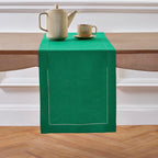 Solino Home Linen Emerald Green Table Runner 72 Inches Long - 100% Pure Linen Hemstitch Table Runner 14 x 72 Inch for Dresser, Dining, Christmas - Classic Hemstitch