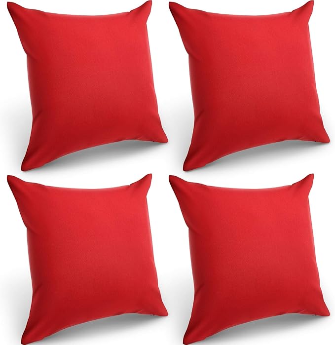 Boao 4 Pack Christmas Decorative Outdoor Waterproof Throw Pillow Covers Square Patio Balcony Garden Waterproof Cushion Case PU Coating Pillow Shell for Couch Bed Patio Sofa, 18 x 18 Inch(Red)