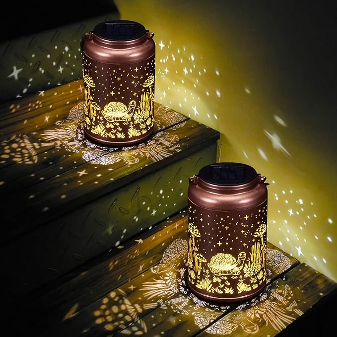 2 Pack Turtle Solar Lights Outdoor Waterproof Hanging Solar Lantern Outdoor Gifts for Women Mom, Outdoor Lights for Patio Yard, Lawn, Tabletop, Pathway, Landscape, Garden Decor, BY-DL-2PC-4