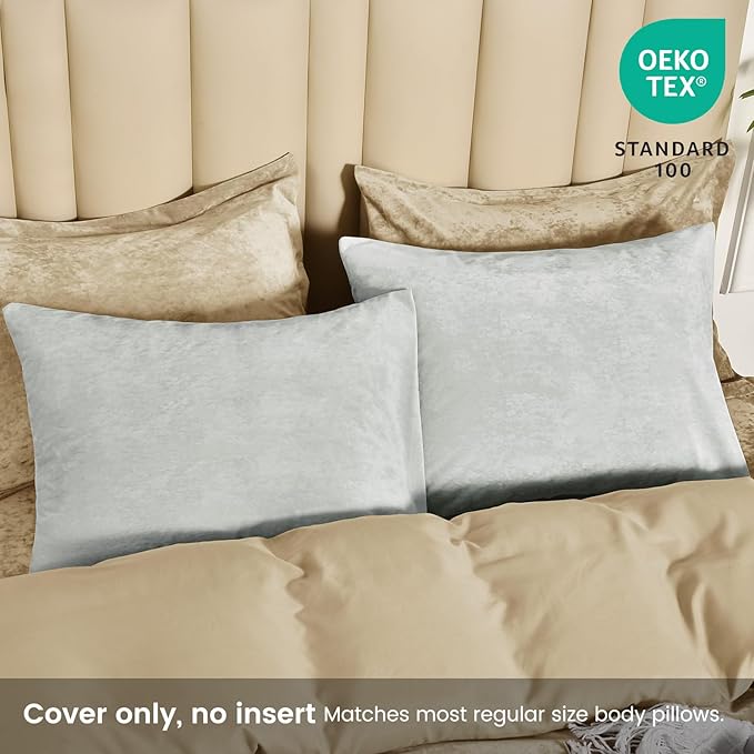 PHF Truly Velvet Pillowcases King Size, No Insert, 2 Pack Ultra Soft Breathable Pillow Shams Covers with Envelope Closure, 20" X 36" Luxury Cozy Warm Fuzzy Flannel, Silver Grey