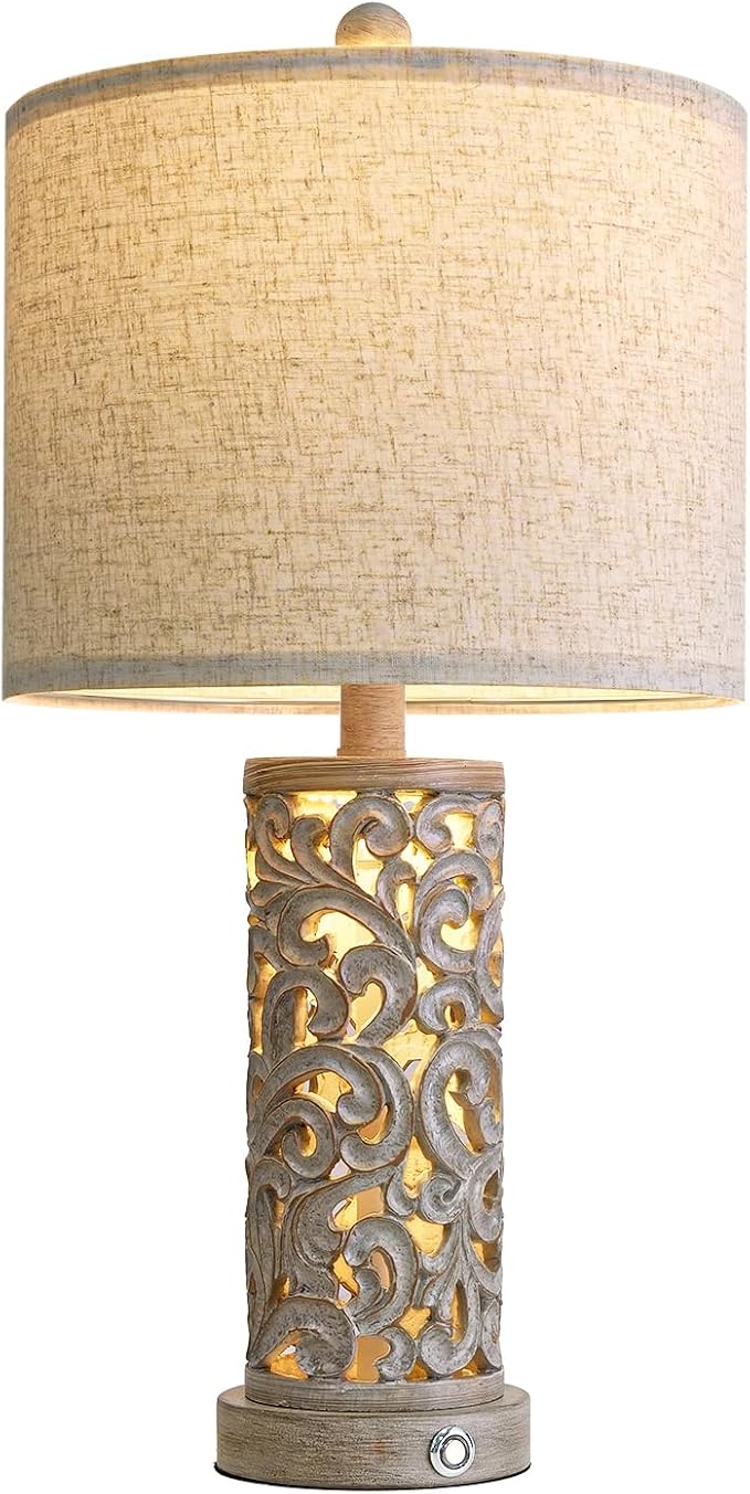 22" Dual Light Table Lamp,Lamps for Bedroom with USB A+C Charging Ports,Touch Lamp with 3-Level Dimming,Farmhouse Lamps for Living Room and Night Stands (Bulb Included)