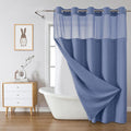 MoonLightBlue No Hook Waffle Weave Shower Curtain with snap-in Liner Replacement, 230GSM Waterproof Fabric Hotel Shower Curtain Set for Bathroom, Through Mesh Top Window,71Wx74H
