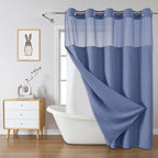 MoonLightBlue Extra Long No Hook Waffle Weave Shower Curtain with snap-in Liner Replacement, 230GSM Waterproof Fabric Hotel Shower Curtain Set for Bathroom, Through Mesh Top Window,71Wx86H