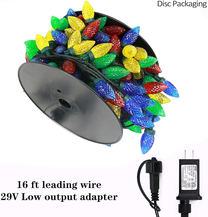 AWQ 200LED 146.9 FT C9 Christmas String Lights Plug in Fairy Twinkle String Lights 8 Modes Timer Function Waterproof Extendable for Indoor Outdoor Wedding Party Christmas Decoration (200, Multicolor)