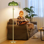 Gold Floor Lamps for Living Room Vintage Floor Lamp with Remote Control & Glass Lampshape,Mid Century Modern Standing Lamp with 3 Color Temperature Brass Flower Tall Floor Lamp for Bedroom Corner