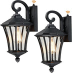 YSN 2 Pack Dusk to Dawn Outdoor Light Fixture Wall Mount Porch Lights Weather Resistant Exterior Sconce Light, Waterproof Wall Lantern for Porch, Garage, Backyard, Walkway, E26 Socket, Black