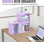 5-Tier Wood Desk Organizer, Paper Tray Organizer for Desk with Adjustable Storage Shelves, Desktop Paper Sorter Mail Holder for Office Home Classroom, Purple