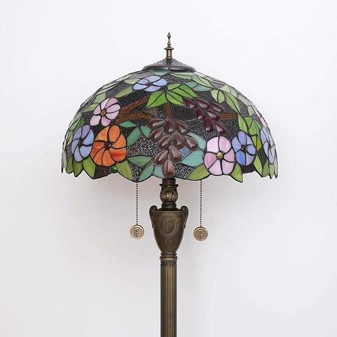 Tiffany Floor Lamp 16 Inch Victoria Purple Grape Flower Handmade Standing Glass Lamp Antique Standing Reading Lamp Suitable For Bedrooms Living Rooms Dining Rooms Tiffany Style Retro Home Decoration