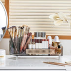 Rotating Makeup Organizer,Large Capacity Countertop Skincare Organizer,2 in 1 Bathroom Makeup Caddy,Cosmetic Display Case (Crystal Clear)