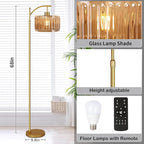 Floor Lamp for Living Room,Bedroom,Gold Dimmable Standing Lamp with Remote,Mid Century Modern Brass Tall Lamp Retro Vintage Glass Lamp Floor Light Boho Bohemian