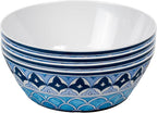 Blue Fontana 12-Piece Melamine Dinnerware Set, 4 Dinner Plates, 4 Salad Plates, 4 Bowls, Dishwasher Safe, Durable