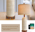 OYEARS 26.5" Table Lamp Set of 2 for Bedroom Living Room with USB A+C Charging Ports Modern Farmhouse Bedside End Lamps Rustic Nightstand Lamps,Brown