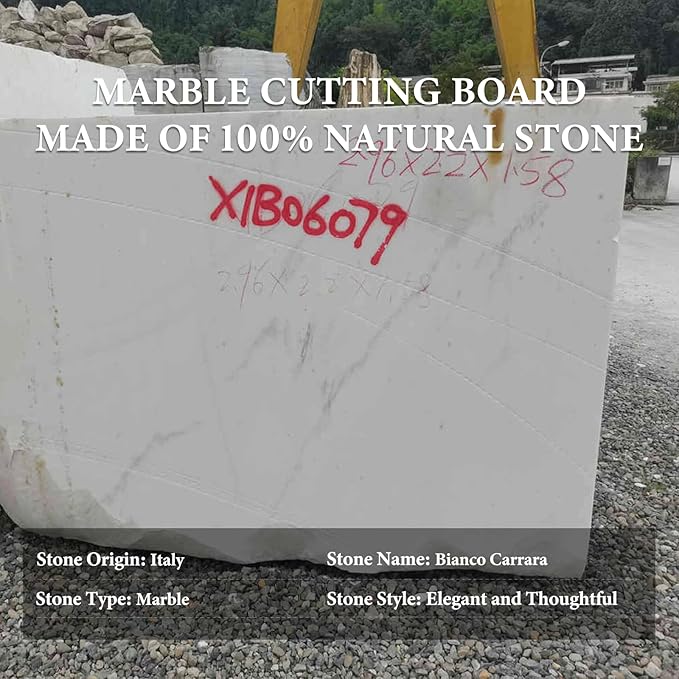 Koville Italian Carrara Marble Cutting Board for Kitchen, 16x12inch Large Hand Crafted Marble Slab for Cheese, Charcuterie, Pastry Board - Wedding Gift, House Warming Gift
