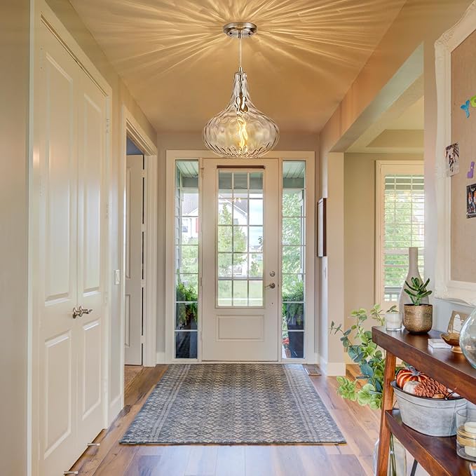 Glass Pendant Light Brushed Nickel 11-inch Hammered Pendant Lighting for Kitchen Island, Kitchen Sink, Hallway, Living Room