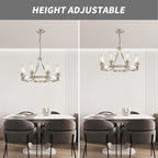 8-Light Modern Chandeliers for Dining Room Light Fixture Brushed Nickel Kitchen Chandelier Ceiling Hanging Pendant Lighting with Glass Shade for Living Room Entryway Adjustable Height E26